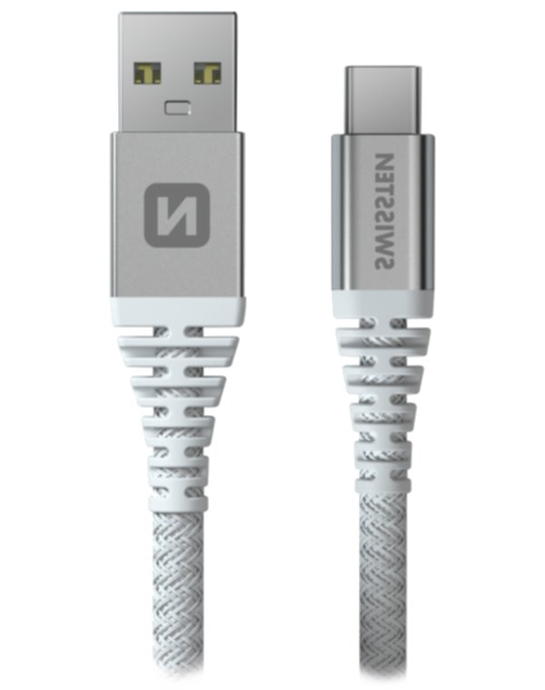 SWISSTEN DATOVÝ KABEL KEVLAR USB / USB-C 1,5 M BÍLÝ 71541011