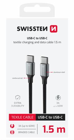 SWISSTEN DATOVÝ KABEL TEXTILE II USB-C / USB-C 1,5 M ČERNÝ 71528203