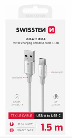 SWISSTEN DATOVÝ KABEL TEXTILE II USB / USB-C 1,5 M BÍLÝ 71521310