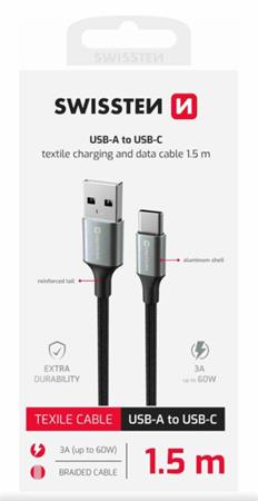 SWISSTEN DATOVÝ KABEL TEXTILE II USB / USB-C 1,5 M ČERNÝ 71521309