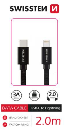 SWISSTEN DATOVÝ KABEL TEXTILE USB-C / LIGHTNING 2,0 M ČERNÝ 71529201