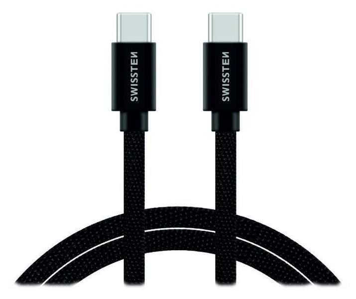 SWISSTEN DATOVÝ KABEL TEXTILE USB-C / USB-C 2,0 M ČERNÝ 71528201