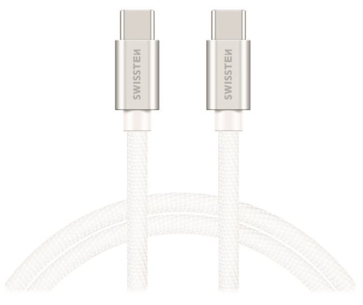 SWISSTEN DATOVÝ KABEL TEXTILE USB-C / USB-C 2,0 M STŘÍBRNÝ 71528202