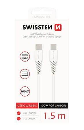 SWISSTEN DATOVÝ KABEL TPE USB-C/USB-C POWER DELIVERY 5A (100W) 1,5 M BÍLÝ 71506520