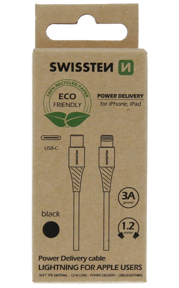 Swissten datový kabelusb-c/lightning černý 1,2m (eco balení) 71505300ECO