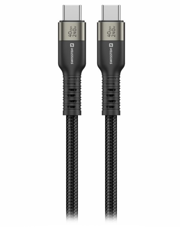 Swissten datový video kabel USB 4.0, USB-C, 240w, 8k@60hz, 40 gb/s, TB3 & TB4, 1,5 m černý 72501204