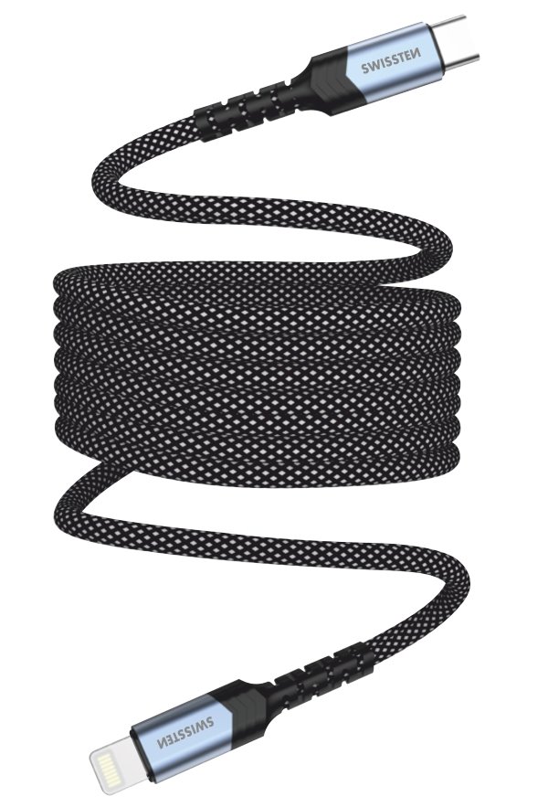 Swissten magnetický datový kabel samonavíjecí usb-c / lightning 1 m 71551020