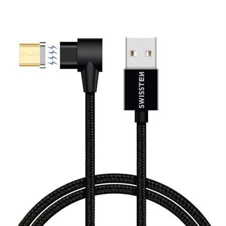 SWISSTEN MAGNETICKÝ TEXTILNÍ DATOVÝ KABEL ARCADE USB / MICRO USB 1,2 M ČERNÝ 71527400