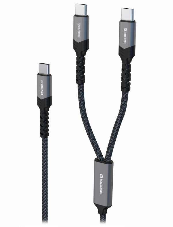 Swissten nabíjecí kabel 2v1 100w USB-C / 2x USB-C 1,5 m černý 72501201