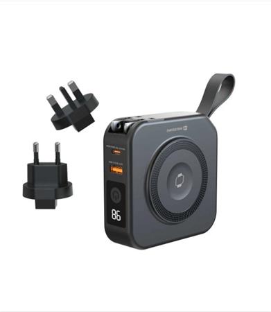 SWISSTEN POWER BANK ALL-IN-ONE PRO S VYMĚNITELNÝMI VIDLICEMI (USA, EU, UK) 10000 mAh 20W ČERNÁ 22013978