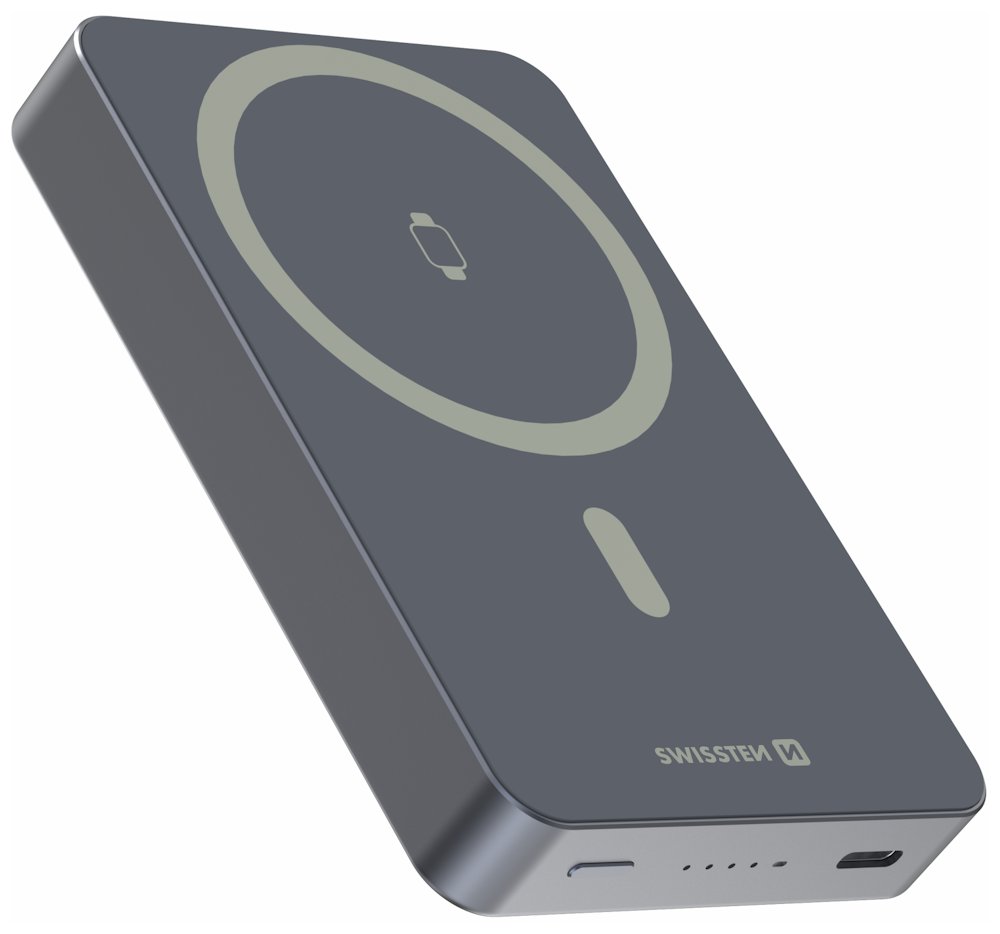Swissten Power Bank Fusion 10000 mAh S Nabíjením Apple Watch (Kompatibilní S Magsafe) Stříbrná 22013983