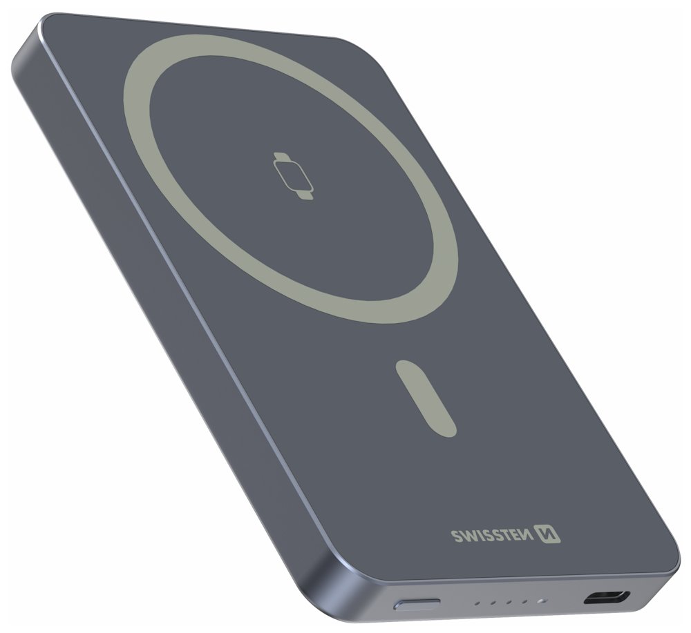 SWISSTEN POWER BANK FUSION 5000 mAh S NABÍJENÍM APPLE WATCH (kompatibilní s MagSafe) STŘÍBRNÁ 22013982