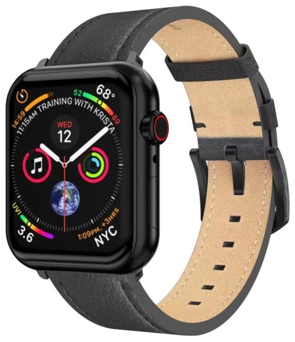 Swissten řemínek pro apple watch kožený 42 / 44 / 45 / 49 mm černý (černá spona a černé poutko) 46000811