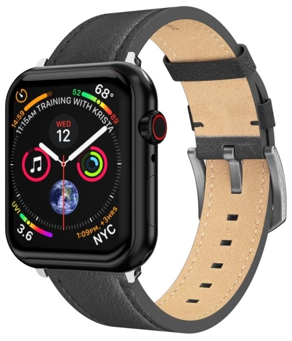Swissten řemínek pro apple watch kožený 42 / 44 / 45 / 49 mm černý (stříbrná spona a stříbrné poutko) 46000812