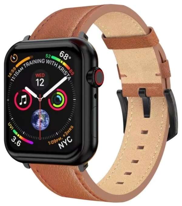 Swissten řemínek pro apple watch kožený 42 / 44 / 45 / 49 mm hnědý (černá spona a černé poutko) 46000813