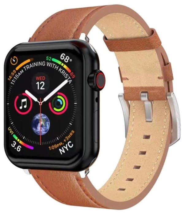 Swissten řemínek pro apple watch kožený 42 / 44 / 45 / 49 mm hnědý (stříbrná spona a stříbrné poutko) 46000814