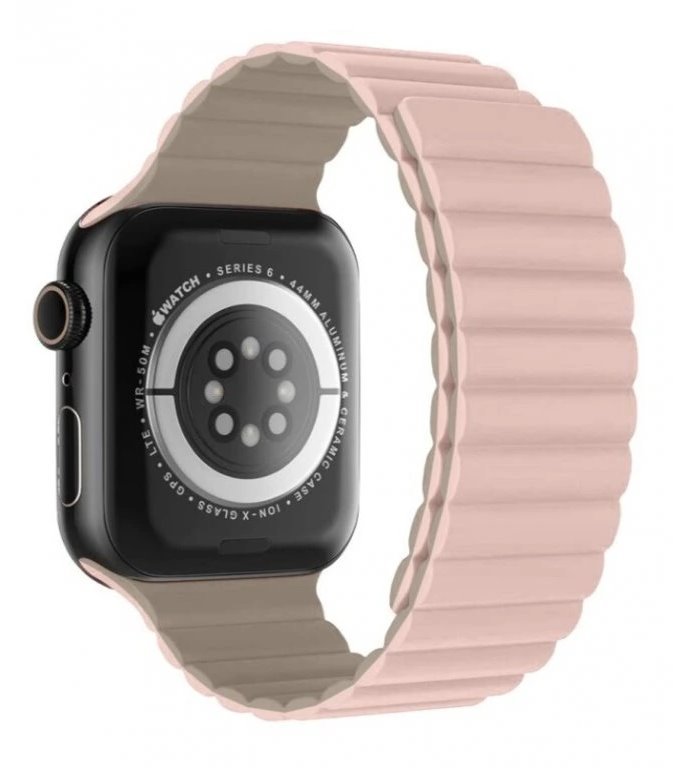 Swissten řemínek pro apple watch silikonový - magnetic 42 / 44 / 45 / 49 mm růžovo/cappuccino 46000512