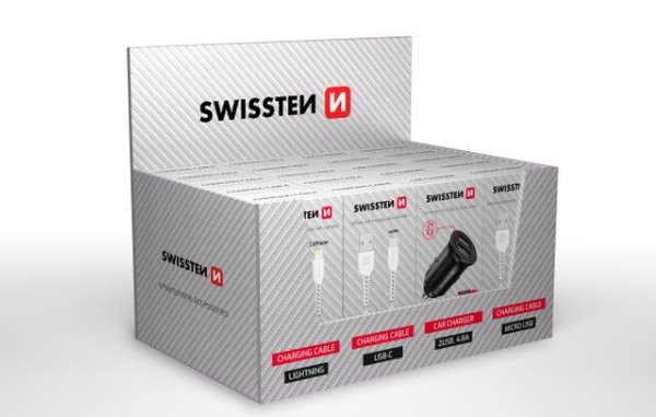 SWISSTEN SET SAMOPRODAVAČ (5x kabel MicroUSB, 5x USB-C, 5x lightning, 5x CL 2USB 4,8A) SET2BOX