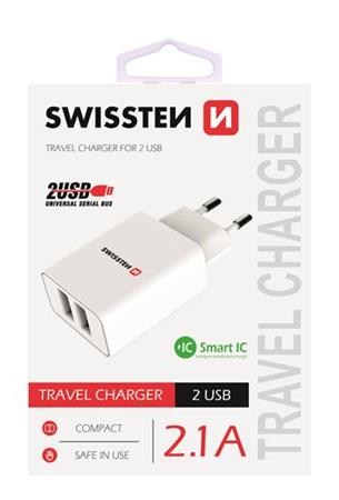 SWISSTEN, Sieťový adaptér, 100-240V, 5V, 2100mA, nabíjanie mobilných telefónov a in., biely 22034000