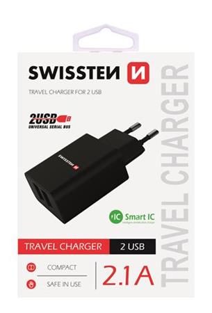 SWISSTEN, Sieťový adaptér, 100-240V, 5V, 2100mA, nabíjanie mobilných telefónov a in., čierny 22033000