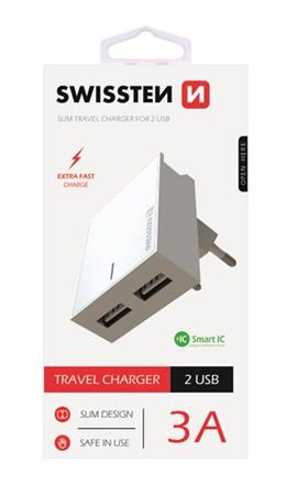 SWISSTEN, Sieťový adaptér, 100-240V, 5V, 3000mA, nabíjanie mobilných telefónov a in., biely 22032000