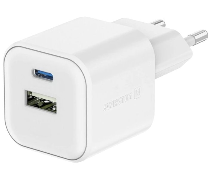 SWISSTEN SÍŤOVÝ ADAPTÉR 12W 1x USB-C + 1x USB-A BÍLÝ 22071500