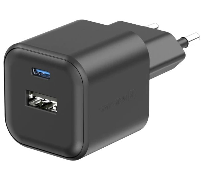 SWISSTEN SÍŤOVÝ ADAPTÉR 12W 1x USB-C + 1x USB-A ČERNÝ 22071510