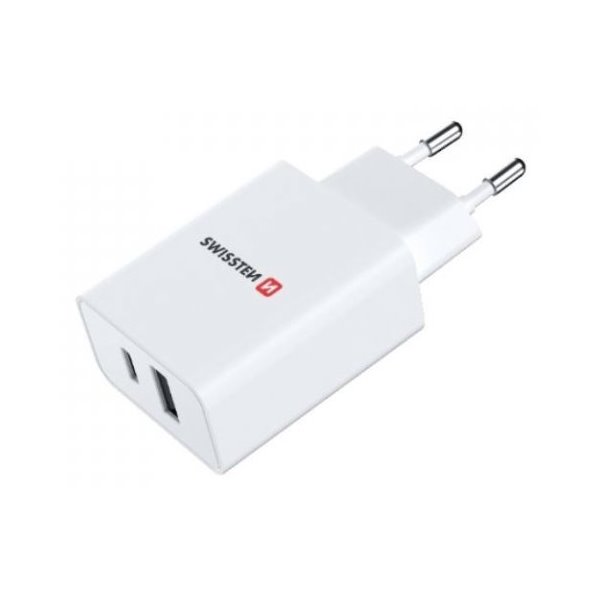 Swissten Síťový Adaptér 1x USB-C + 1x USB 2,1A 10,5W Bilý 22040100