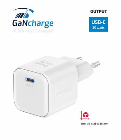 SWISSTEN SÍŤOVÝ ADAPTÉR GaN 1x USB-C 20W POWER DELIVERY BÍLÝ 22070100
