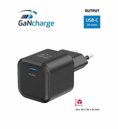 SWISSTEN SÍŤOVÝ ADAPTÉR GaN 1x USB-C 20W POWER DELIVERY ČERNÝ 22070110