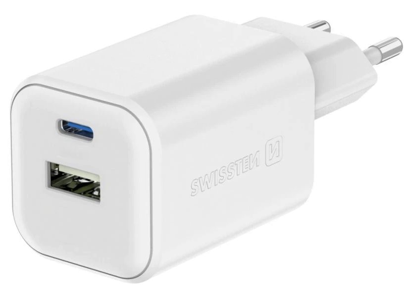 SWISSTEN SÍŤOVÝ ADAPTÉR GaN 1x USB-C 45W PD + 1x USB-A 18W QC BÍLÝ 22071300