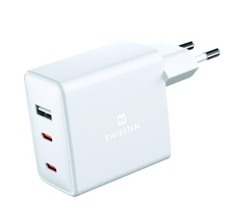 SWISSTEN SÍŤOVÝ ADAPTÉR GaN 2x USB-C + 1xUSB 70W 22054100