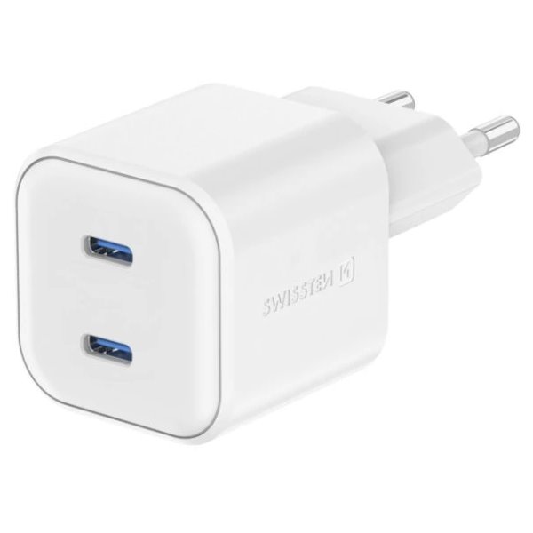 Swissten síťový adaptér gan 2x usb-c 20w power delivery bílý 22070500