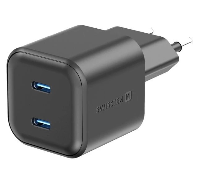 Swissten síťový adaptér gan 2x usb-c 20w power delivery černý 22070510