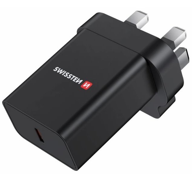 Swissten síťový adaptér pd 25w pro iphone a samsung pro uk zásuvku černý 22045300