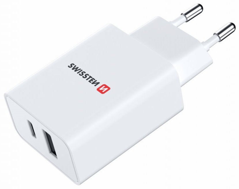 SWISSTEN SÍŤOVÝ ADAPTÉR POWER DELIVERY 30W 1x USB-C + 1x USB BÍLÝ 22037000