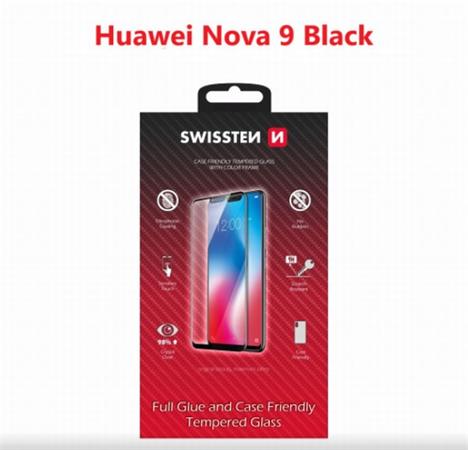 SWISSTEN SKLO FULL GLUE, COLOR FRAME, CASE FRIENDLY HUAWEI NOVA 9 ČERNÉ 54501814