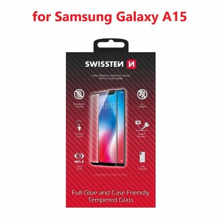 SWISSTEN SKLO FULL GLUE, COLOR FRAME, CASE FRIENDLY PRO SAMSUNG GALAXY A15 / A15 5G ČERNÉ 54501847