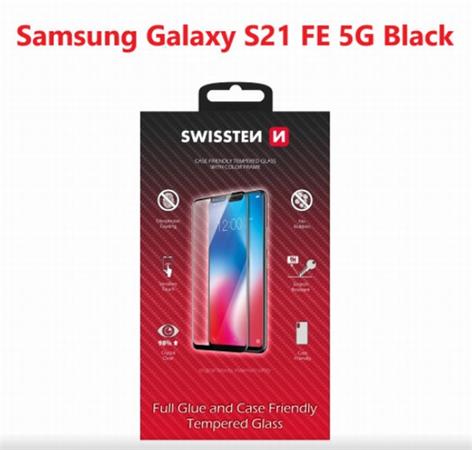 SWISSTEN SKLO FULL GLUE, COLOR FRAME, CASE FRIENDLY SAMSUNG GALAXY S21 FE 5G ČERNÉ 54501811