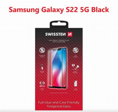 SWISSTEN SKLO FULL GLUE, COLOR FRAME, CASE FRIENDLY SAMSUNG S901B GALAXY S22 5G ČERNÉ 54501812
