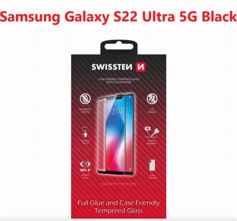 SWISSTEN SKLO FULL GLUE, COLOR FRAME, CASE FRIENDLY SAMSUNG S908B GALAXY S22 ULTRA 5G ČERNÉ 54501813