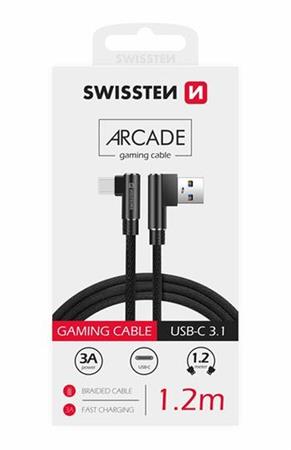 SWISSTEN TEXTILNÍ DATOVÝ KABEL ARCADE USB / USB-C 1,2 M ČERNÝ 71528000