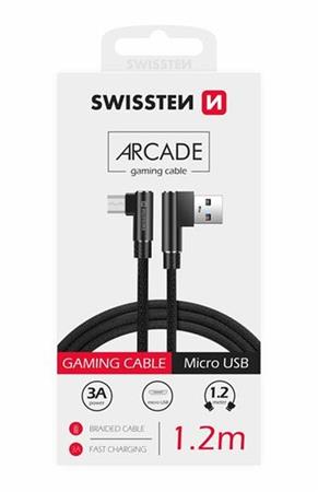 SWISSTEN TEXTILNÍ DATOVÝ KABEL USB-C / LIGHTNING 0,4 M ČERNÝ 71527500