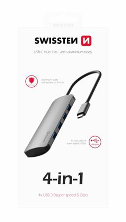 SWISSTEN USB-C HUB 4-IN-1 (4x USB 3.0) ALUMINIUM 44040101