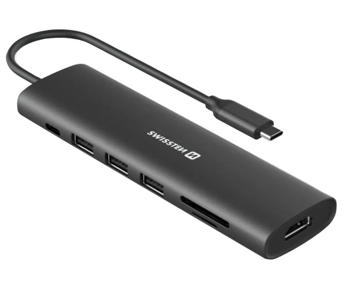 Swissten usb-c hub 7-in-1 (usb-c 100w, hdmi 4k, 1x usb-a 3.0, 2x usb-a 2.0, sd, micro sd) aluminium 44040202
