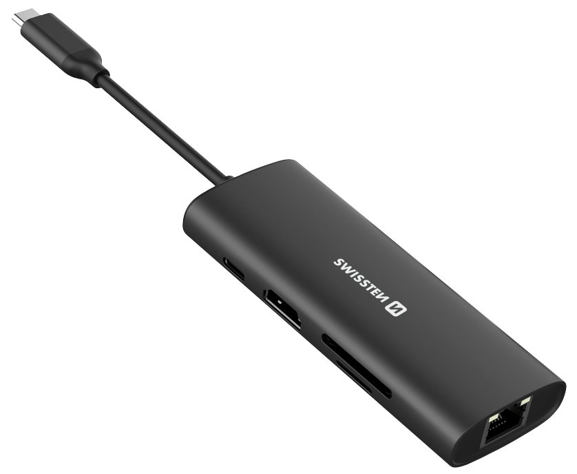 Swissten usb-c hub 8-in-1 (usb-c 100w, hdmi 4k, lan rj45, 2x usb-a, 1x usb-c 5gbps, sd, micro sd) aluminium 44040203