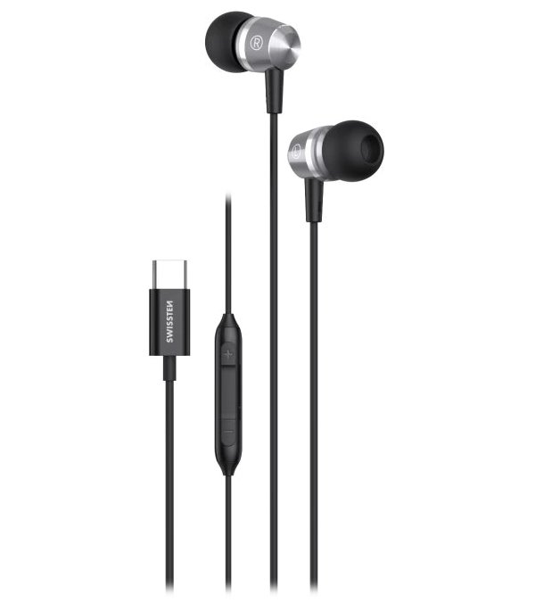 Swissten usb-c sluchátka metallic černá 51109100