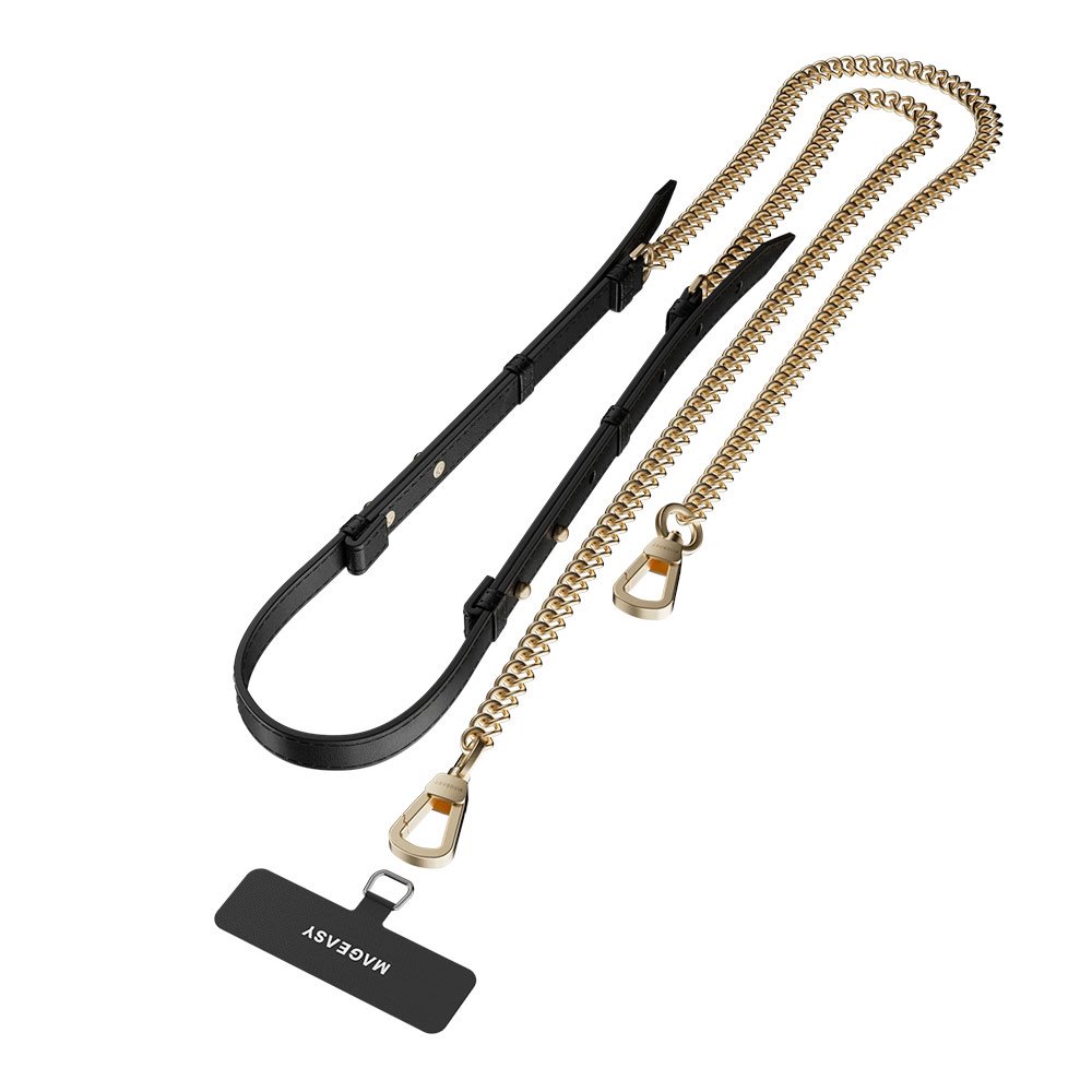 SwitchEasy šnúrka Leather Chain Strap + Strap Card, Phone Lanyard - Black/Matte Gold MPHIPH224BO23