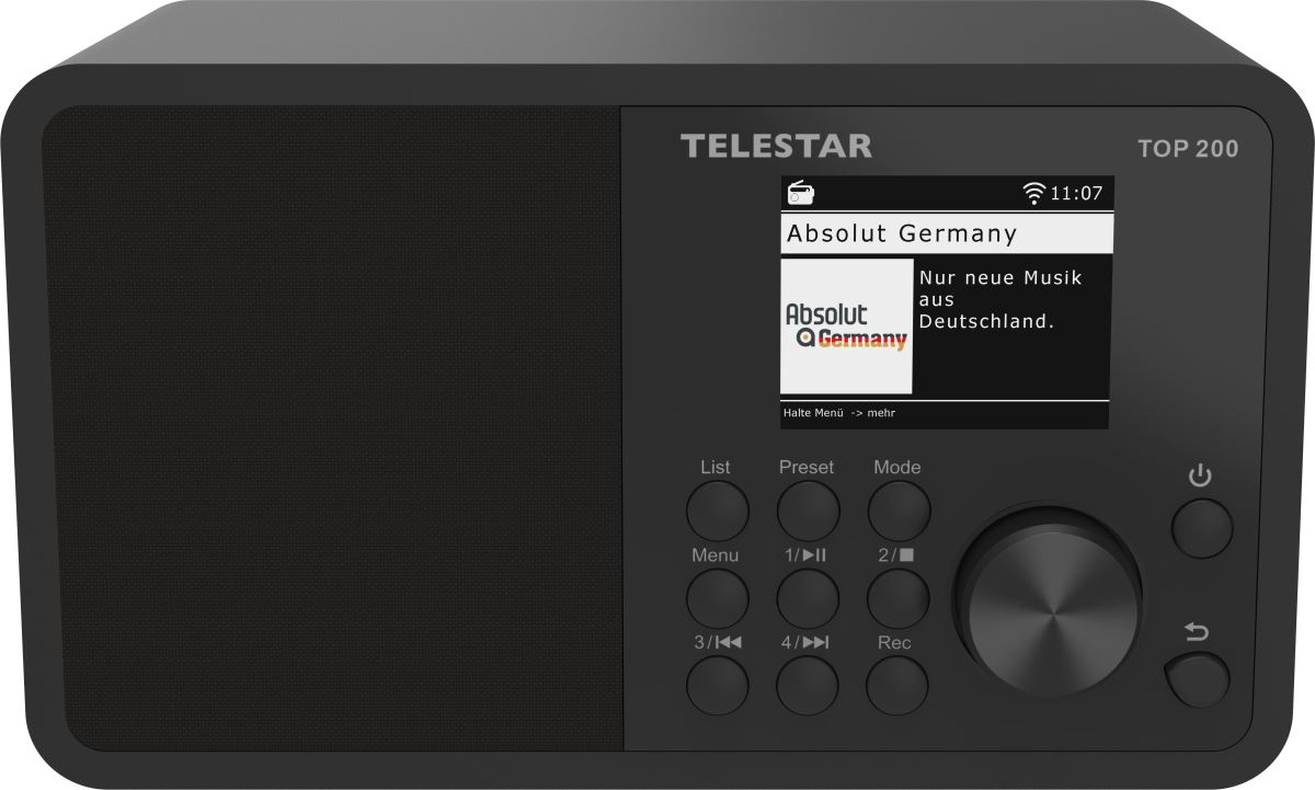 Telestar TOP200 internetové/DAB+/FM rádio, Bluetooth, USB nahrávání, Wi-Fi, CZ OSD menu, černá 4262508450022