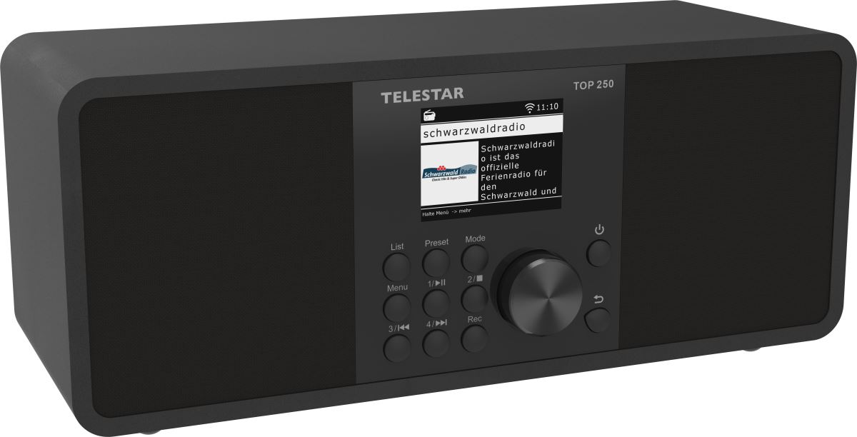 Telestar TOP250 stereo internetové/DAB+/FM rádio, Bluetooth, USB nahrávání, Wi-Fi, CZ OSD menu,čern 4262508450039